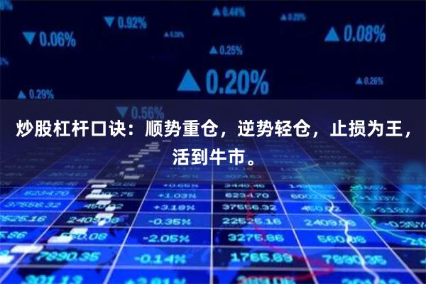 炒股杠杆口诀：顺势重仓，逆势轻仓，止损为王，活到牛市。